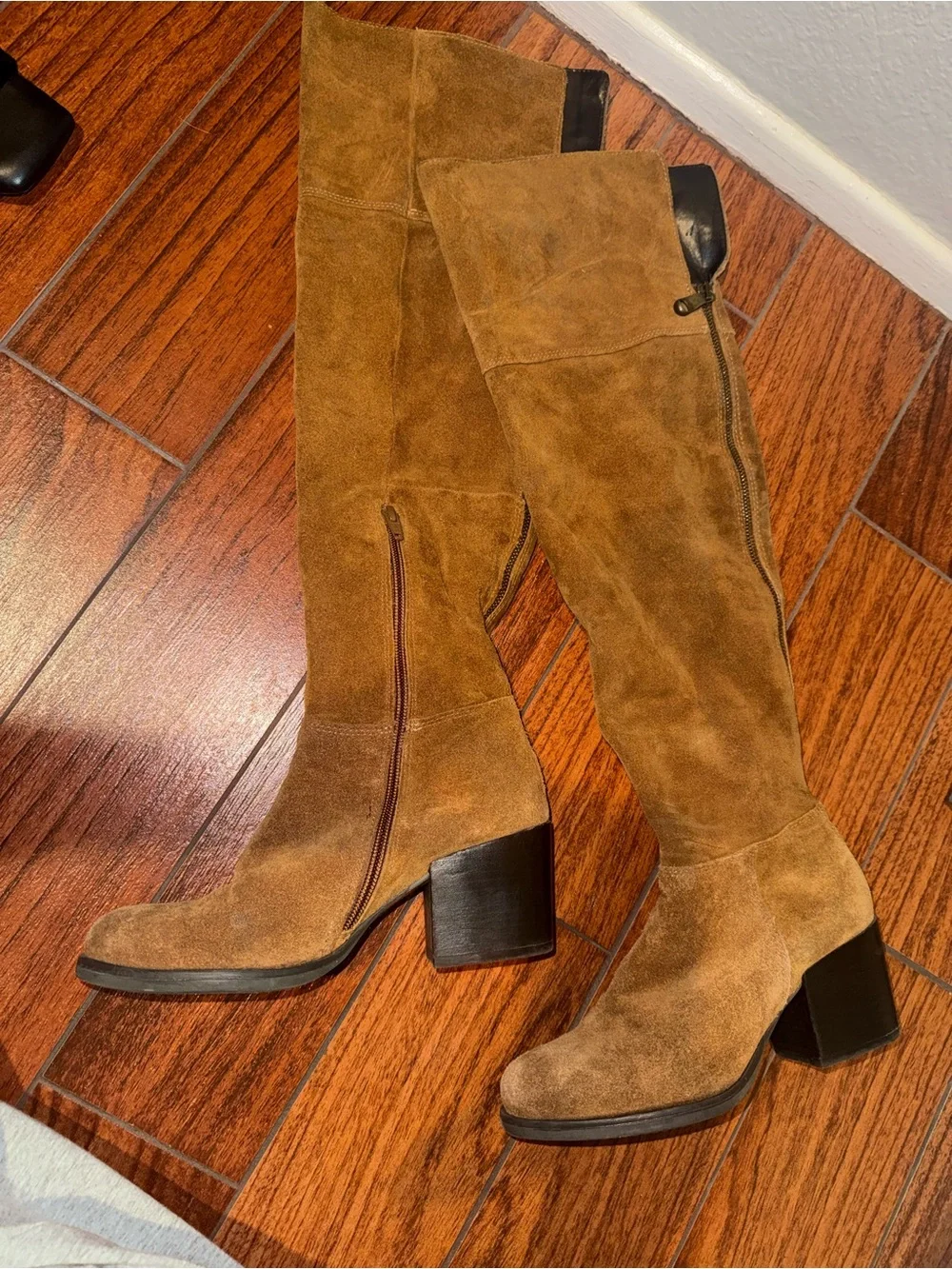 Over-the-Knee Suede Block Heel Boots - Tan